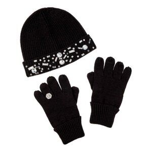 IMAN Global Chic Embellished Beanie & Glove Set One Size Black Comfort Knitwear